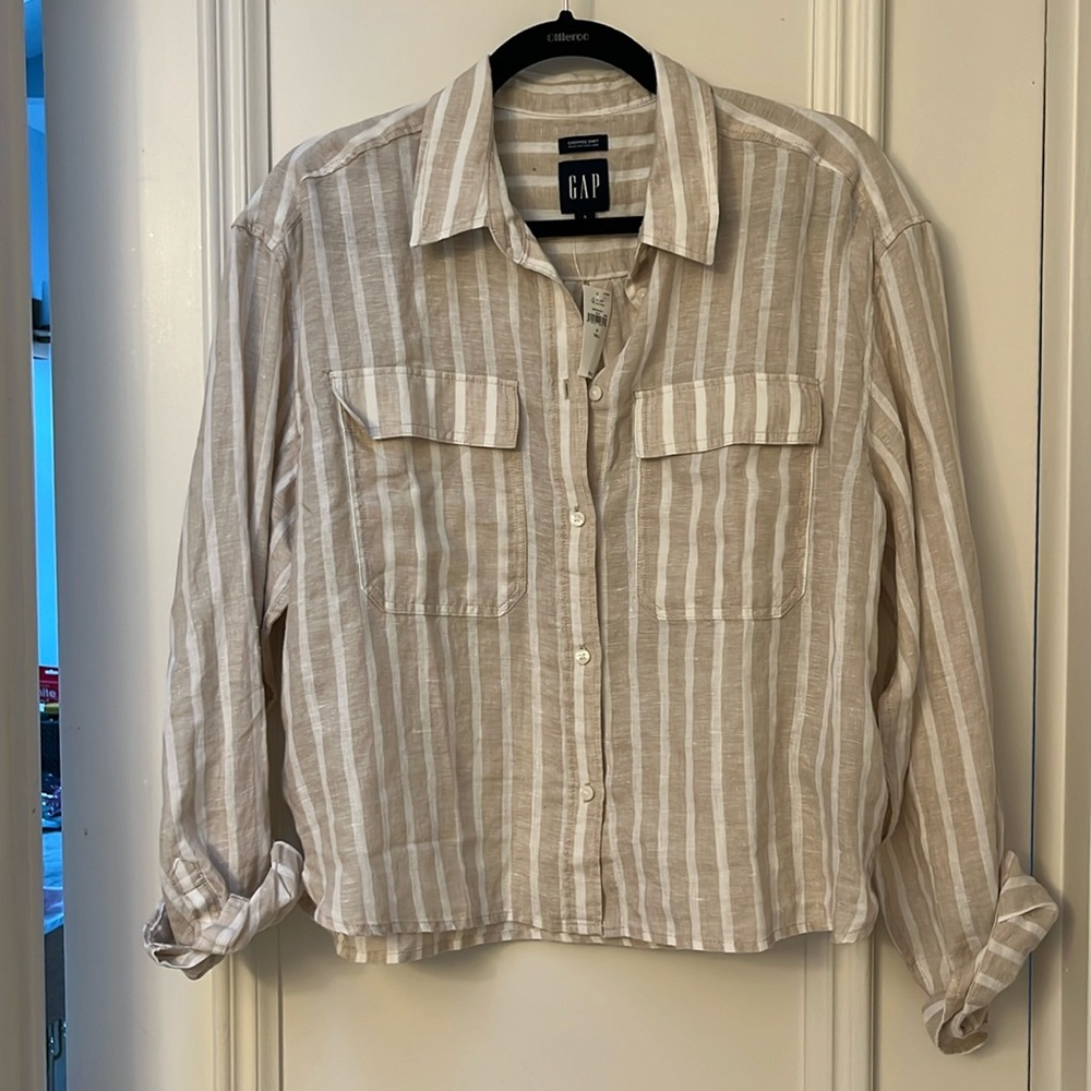 NWT linen camp style shirt small tall